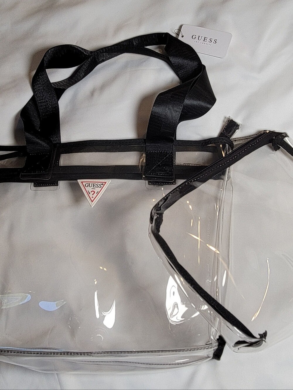 Guess Clear Tote with Black Trim and Matching Zip Pouch - Picture 2 of 5